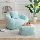Giant Bean Bag Chair withFootstool, Oversized Bean Bag  for Adults and Kids, Faux Fur Shell-Shaped Large Chair with Filler, Stuffed Big Accent Sofa,  Floor Sofa for Gaming,Reading Living Room Bedroom