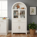 71' Tall Arched Kitchen Pantry Cabinet with Glass Door, Farmhouse Storage Pantry Cabinet with Adjustable Shelves & Barn Door Design for Kitchen, Living & Dining Room, White