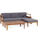 Bianca Outdoor Acacia Wood 3 Seater Sofa Chat Set with Ottoman