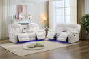 MS Manual M073 32 2 Pieces Power Reclining Sofa Sets,Technical leather Power reclining Loveseat Power recliner w/ wireless charger / LED strip for Living Room,White