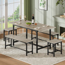 Expandable Dining Table Set for 4-8, 63' Large Extendable Kitchen Table with 2 Benches & 2 Stools, Modern Wood Top & Metal Frame, Space-Saving, Easy Assembly, Grey.