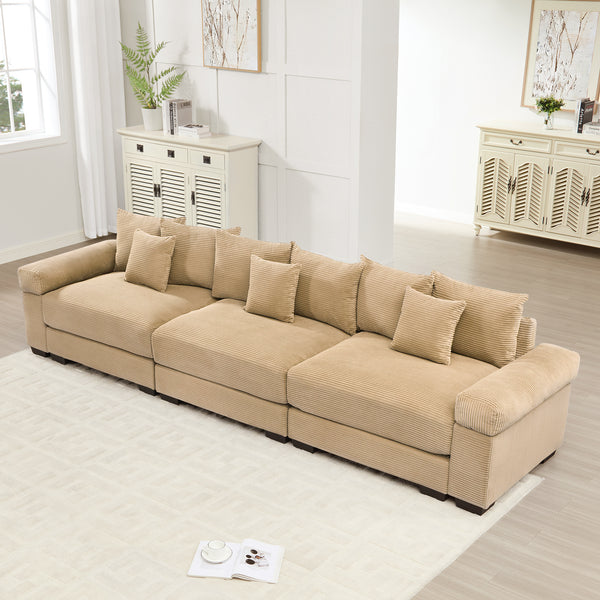 130' Oversized Cloud Modular Sectional Couch,Premium Corduroy 3-Seater Sofa Extra-Thick Armrests Good Resilience Cushion Ergonomic Design,Easy Assembly Suitable For Living Rooms Studies,Camel