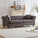 FX 85.5'Living Room with Tech Fabric Chesterfield Sofa with Rolled Arms 3 Seater Sofa with Button Design and 2 Cushions for Apartment, Office, Living Room