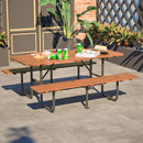 72' Rectangular Outdoor Picnic Table for 6 Person,Heavy Duty Wooden Dining Set with Built-in Benches, 1.97' Umbrella Hole, Waterproof&Corrosion-Resistant, Ideal for Garden, Backyard, BBQ,Courtyardfa