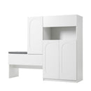 Elegant 2-in-1 Shoe Cabinets with Soft Cushion , Modern Narrow Storage Bench with Arched Doors & Rebound Devices, Versatile Shoe Rack Organizer with Adjustable Shelves for Hallway, Living Room, White
