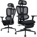 Ergonomic Office Chair with Footrest, High-back Computer Chair with Dynamic Lumbar Support, 2D Headrest & 4D Armrests, Sponge Cushion & Mesh Back, Home Office Chair for Adults, Black.
