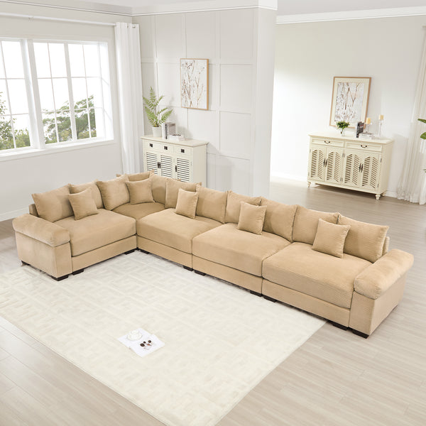 Oversized Cloud Modular Sectional Couch,Convertible Sectional Couches Deep Seat Extra-Wide Armrests, 18Throw Pillows Premium Corduroy Fabric, Ergonomic Design,Easy Assembly, For Study,Camel