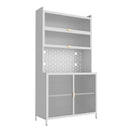 73 in. Tall Kitchen Pantry Cabinet with Flip Doors and Pegboard, Anti-Tip Steel Storage Hutch, White