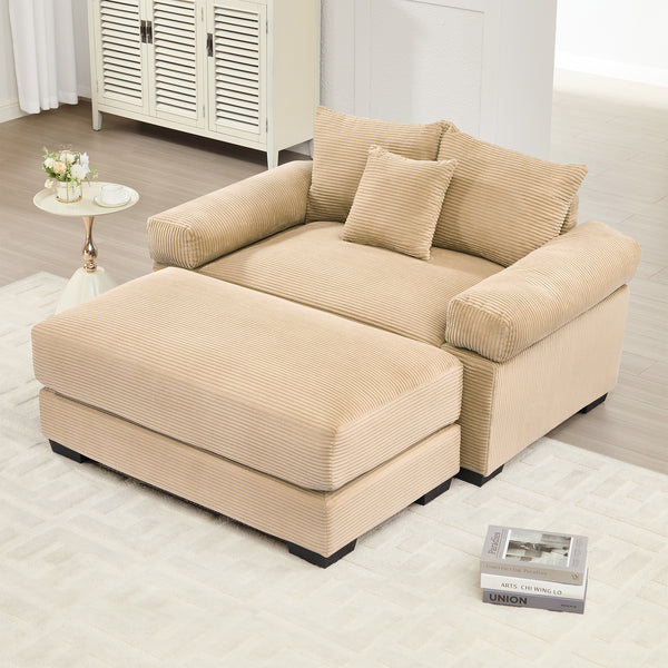 54.3' Oversized Cloud Modular Sectional Couch, Corduroy Fabric Extra-Thick Armrests, Throw Pillows Ottoman, Chaise Lounge Design Ergonomic Design, Easy Assembly Fits Living Rooms Bedrooms,Camel