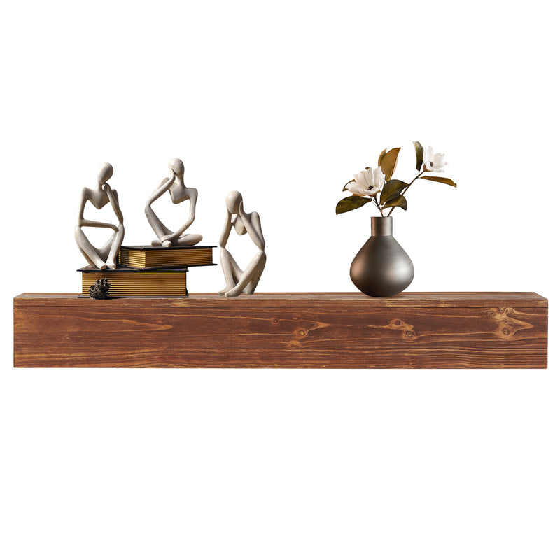 Rustic Wood Fireplace Mantel, Wall-Mounted & Floating Shelf, Light Brown, Solid Wood, 48-Inch