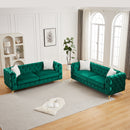 FX 3 seater + 3 seater combo sofa Velvet modern living room sofa with solid wood frame and metal feet, 4 cushions, apartment sofa furniture for living room, living room, office green