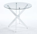 Dining Table with cross metal leg and tempered glass,Modern Space Saving Kitchen Table for Living Room,white legs,90x90x75cm