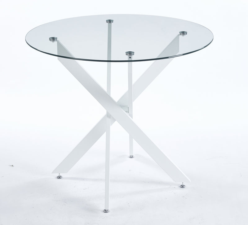 Dining Table with cross metal leg and tempered glass,Modern Space Saving Kitchen Table for Living Room,white legs,90x90x75cm