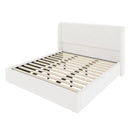 King Size Boucle Bed Frame, Upholstered Cloud Bed Frame with Headboard, Metal Legs and Slats, No Box Spring Needed, White-King