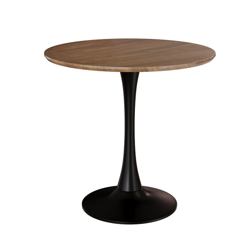 Mid-Century Round Dining Table, Walnut Color, MDF Table Top & Pedestal Base, 31.5 Inches