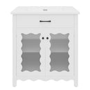 Modern 31' White Bathroom Vanity with Tempered Glass Doors, Rubber Wood Legs, Soft-Close Hinges, and Ceramic Sink