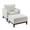 Farmhouse 35.4 in. Upholstered Accent Chair with Ottoman, Ivory Boucle and Black Wood Base, Reversible Lid Coffee Table for Living Room or Office