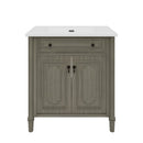 31' Vintage Bathroom Vanity with Sink, Rustic Cabinet featuring Soft Close Doors and Adjustable Shelf, Curved Profile Design, Rubber Wood Legs, Antique Gray