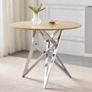 37Inch Round Dining Table, Small Round Kitchen Table With Silver Metal Legs, Suitable For 2 To 4 People, Modern Dining Room Table, Burlywood.