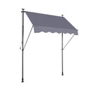 Manual Retractable Patio Awning, 118 in, UV-Resistant Polyester Sun Shade with No-Drill Installation, Grey