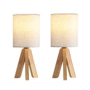 Set of 2 Modern Wood Table Lamps with Rocker Switch, Natural Wooden Base Nightstand Lamp for Living Room Bedroom, E26 Socket (No Bulb Included)