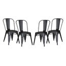 Set of 4 Stackable Metal Dining Chairs, Modern Industrial Slat Back Dining Chairs, Sturdy Cross Brace Support, Lightweight Portable Armless Chair for Kitchen, Dining Room, Bar,Matte Black