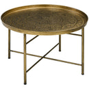 HOMCOM 24' Round Coffee Table with Hammered Tray Top, Vintage Metal Center Table for Living Room, Bedroom, Side Table, Gold