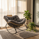 39.37'Papasan Rocking Chair Outdoor, Oversized Patio Egg Chair with Thick Cushion And Handwoven Rattan Head Pillow,Indoor Wicker Lounge Rocker Bed for Balcony, Porch, Garden, Dark Grey
