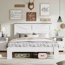King Bed Frame Headboard , Wood Platform Bed Frame , Noise Free,No Box Spring Needed and Easy Assembly Tool,Large Under Bed Storage,White