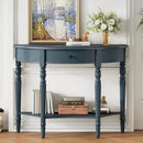 TREXM Farmhouse Half Moon Console Table with Drawer & Shelf - Rustic Accent Table, Sofa Table for Entryway, Living Room, Hallway and Foyer (Navy)