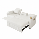 81-inch 3-in-1 foldable three-person sofa bed with a table board and USB ports, armrests with storage function. High-quality chenille three-person sofa. The sofa bed features adjustable backrest and p