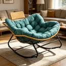 39.37'Papasan Rocking Chair Outdoor, Oversized Patio Egg Chair with Thick Cushion,Outdoor Rocking Chair With Handwoven Rattan Head Pillow,Indoor Wicker Lounge Rocker Bed for Balcony, Porch, Green