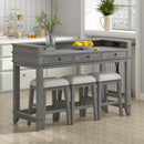 TREXM 4-Piece Dining Table Set for 3, Retro Kitchen Table and Chairs Set with 3 Storage Drawers, Ideal for Small Spaces (Light Grey)