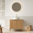 TURIO 30' Bathroom Vanity with Sink, Freestanding Plywood Bathroom Storage Cabinet with 2 Doors, White Round Basin with Stone Pattern and Roma Travertine Sintered Stone Counter Top, Woodgrain Color