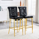 A set of 2 black and gold vintage crocodile leather bar chairs, featuring crystal clasp design and synthetic leather design, adding a touch of elegance and mystery to the dining area
