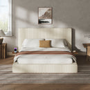 AirFrame Queen Bed Frame with Adjustable Sliding Side Table, 8.7'' Cloud Upholstered Corduroy Sponge Cushion, Easy Assembly (Cream White)