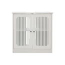 White Louvered Double-Door Floor-Standing Bathroom Vanity Cabinet with Adjustable Shelf, Particle Board+MDF Construction
