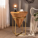 Minimalist & Luxe Wood & Gold Side Table, Cone-Shaped Round Accent Table, Multi-Space Versatile End Table for Living Room, Bedroom & Small Apartments