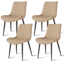 Khaki PU Leather Dining Chair with Metal Legs, Wave Pattern Upholstered Armless Chair Set of 4 for Kitchen, Restaurant, Living, Meeting Room