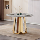 47' Round Marble Dining Table, Modern Kitchen Table with High Gloss Faux Marble Tabletop and Stainless Steel Base for Dining Room, Kitchen (Gold,Gray)(only table)