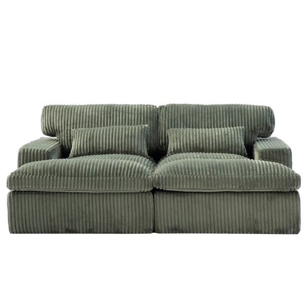 Double Chaise Lounge Chair Indoor,Oversized Upholstered Sleeper Cloud Couch,Deep Seat Luxury Sofa Bed,Sectional Sofa Chaise Love-seat,Corduroy Reading Chair for Living Room,No Assembly Required,Green