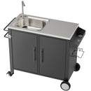 Outdoor Grill Table with Sink, Grill Cart with 304 Stainless Steel Sink and Cabinet, Outdoor Grill Cart,Outdoor Cart Sink Station with Wheels, L38' x W18' x H35'