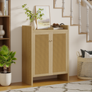 42.5' Tall Rattan Shoe Cabinet with Doors, 6-Tier Shoe Storage Cabinet with Adjustable Shelves, Wooden Freestanding Shoe Organizer Shoe Cabinet for Entryway,Hallway,Living Room (Natural)