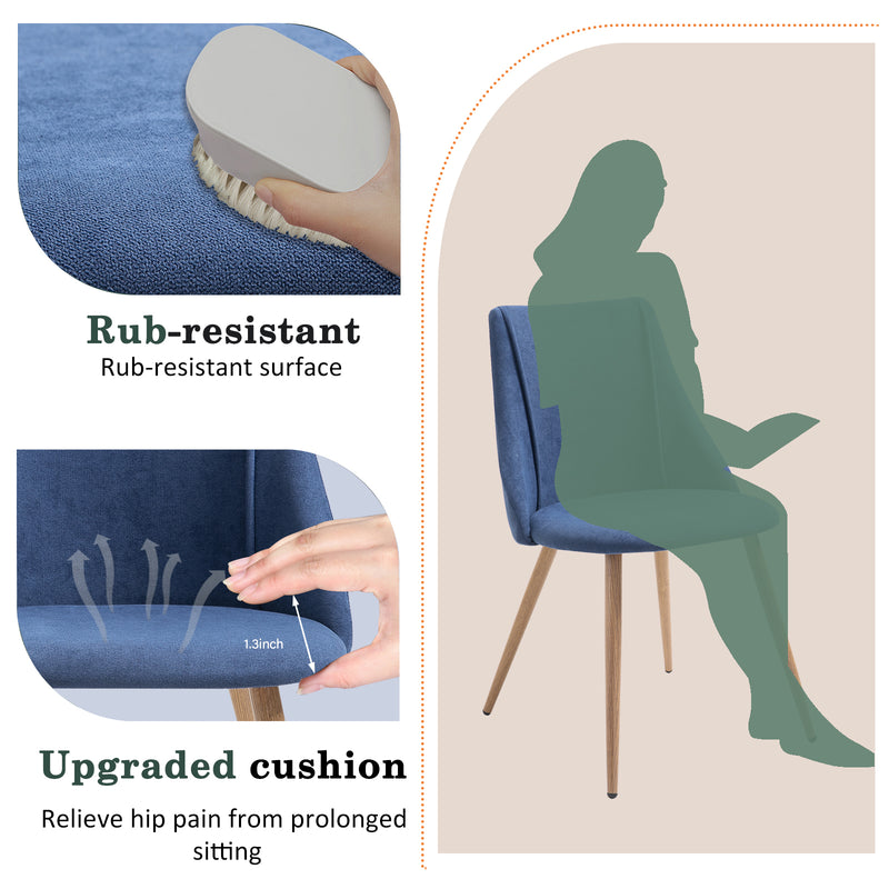 Set of 2 Dark Blue Upholstered Dining Chairs – Ergonomic Backrest, Rub-Resistant, Adjustable Feet Pads, Wooden Legs