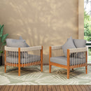 [Set of 2] Acacia Wood Outdoor Club Chair with Handwoven Rope Accents & Curved Backrest - Water-Resistant Boho Patio Lounge Chair with Removable Cushions for Porch, Garden