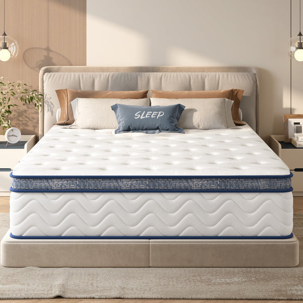 Queen Size Mattress,12 Inch Hybrid Mattress, Individually Pocketed Innerspring, Medium Firm