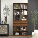 Open Cubby Bookcase with 4 Storage Drawers, Tall Freestanding Display Shelving Unit, Modern Storage Cabinet for Living Room, Bedroom & Office