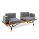 Outdoor Sofa with Cushions and Iron Legs, Dark Grey