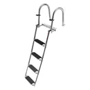 Boat Ladder, 4 Steps, Stainless Steel Telescoping Folding Swim Deck Ladder for Rear Entry Inboard, 600lbs Capacity with Extra Wide Anti-Slip Steps & Handrails, for Outboards, Yacht, Pontoon Boat