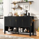 U_STYLE 55.1''Storage Sideboard with 4-Doors,Multi Functional Buffet with Open Shelf and 2-Tiers Adjustable Shelves,Modern Cabinet with Double Hooks,Suitable for Living Room, Hallway, Dining,Office.